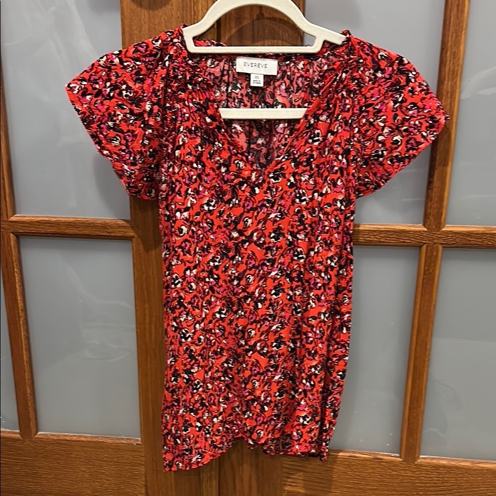 Evereve Red and Black Ruffled Cap Sleeve Blouse​​
